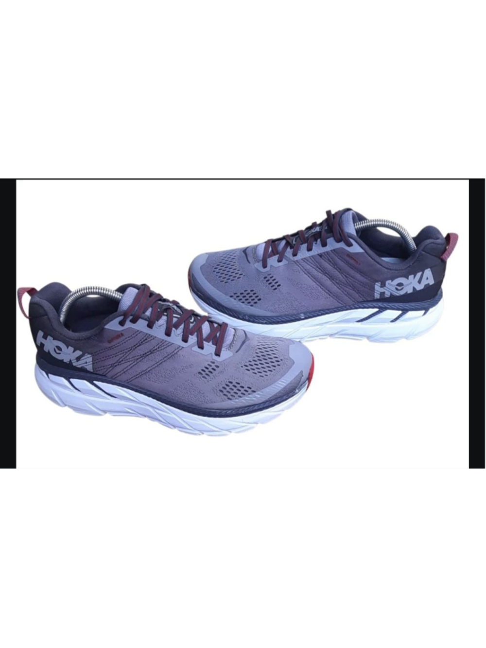 Hoka One One Clifton 6 Running Shoes Mens Size 9 2E WIDE Gray/Red 1102873